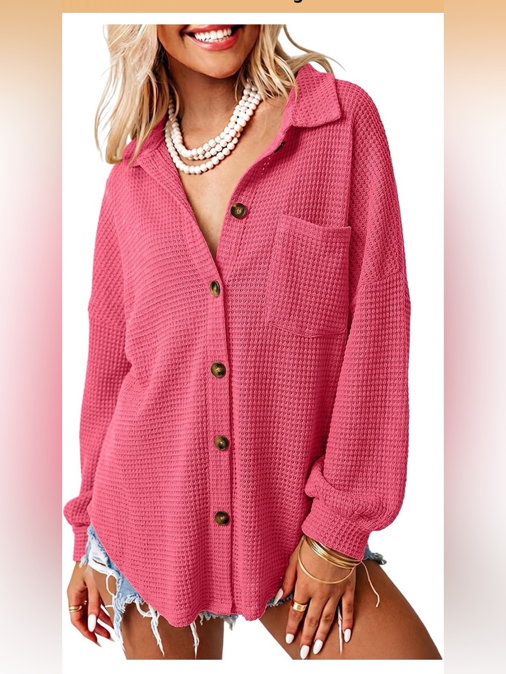 Women's Dokotoo Pink Waffle Knit Button-Up Shirt. SX 2XL. NWT